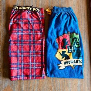 Harry Potter Hogwarts Pajama Pants Set Red Plaid & Blue Crest Kids Size 14/16